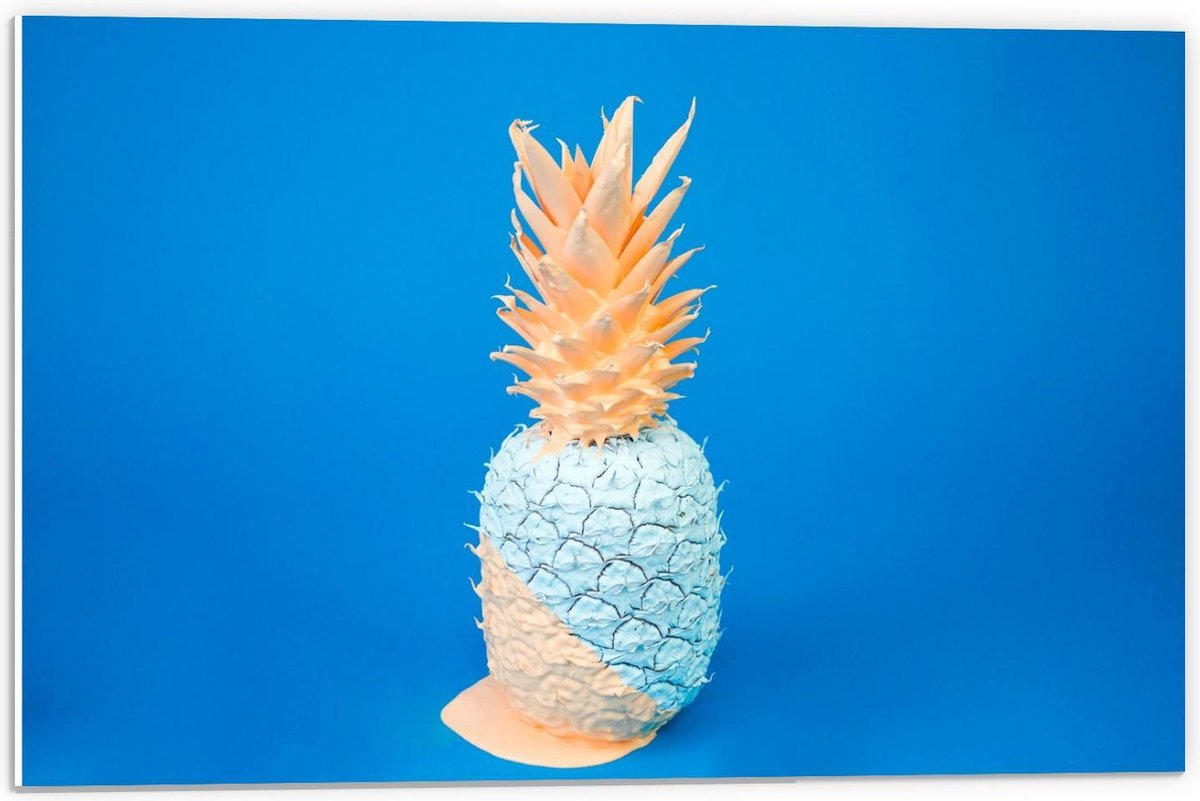 Forex - Blauw/Roze Ananas - 60x40cm Foto op Forex