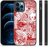 Coque arrière TPU Siliconen Case iPhone 12 Pro | Étui pour téléphone portable 12 (6,1 po) avec bord noir Angel Skull Red