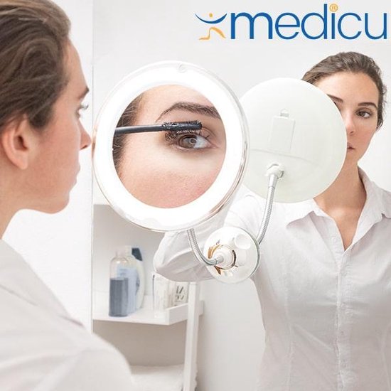 Vergrotende 10x Make-Up Spiegel met LED licht, flexibel en zuignap|Medicu® - MEDICU ®
