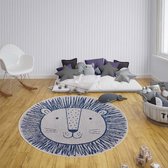 Rond kinderkamer vloerkleed Leeuw - crème/blauw 160 cm rond