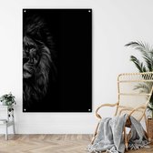 Zwart wit schilderij - Van: 100 x 65cm op aluminium inclusief ophangsysteem - Leeuw schilderij - Zwart wit schilderijen - Zwart wit fotografie - Leeuw - Schilderij - Schilderijen - Wanddecoratie - Muurdecoratie