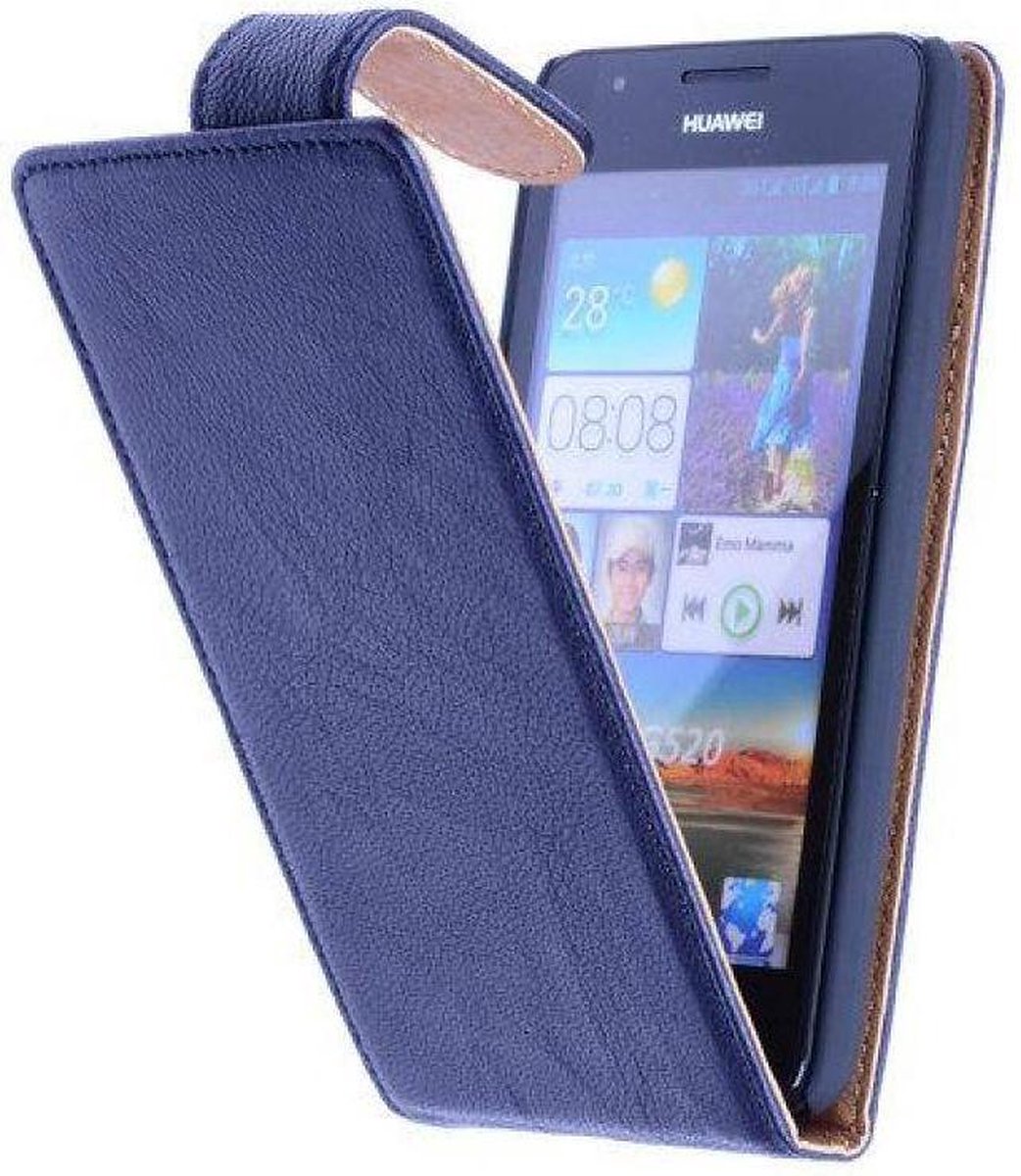 Washed Leer Classic Hoesje - Geschikt voor HTC One mini M4 Donker Blauw