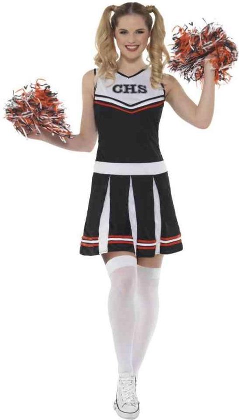 Smiffy's - Cheerleader Kostuum - Zwart Go Highschool Cheerleader - Vrouw - Zwart - Medium - Carnavalskleding - Verkleedkleding