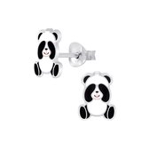 Joy|S - Zilveren Panda oorbellen z/w