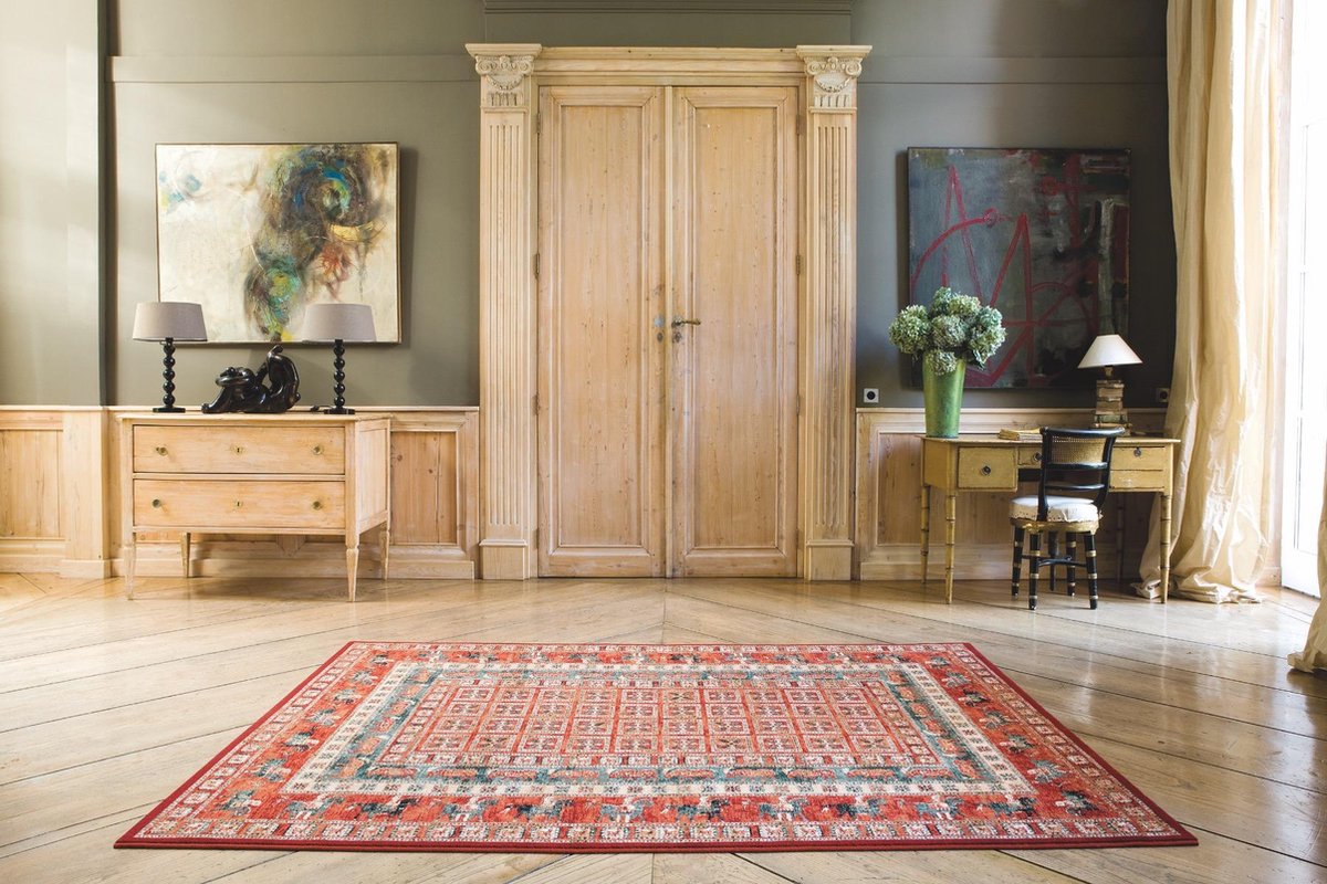 OSTA Kashqai – Vloerkleed – Tapijt – geweven – wol – eco – duurzaam - modern - landelijk - Rood Vierkant - 67x130