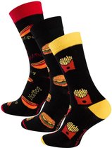 Vincent Creation® Katoenen Sokken Set van 3 paar fastfood sokken - hotdog - hamburger - patat - maat 36/40