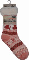 3 PAAR Kerstsokken - Happy huissokken - Extra Warm en zacht - Anti-Slip - Huttensocken Roze - one size