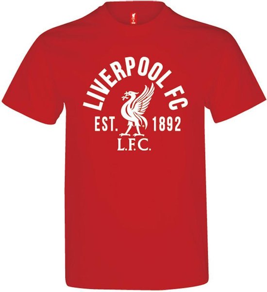 Rood Liverpool FC t-shirt met witte opdruk van het logo.