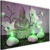 Schilderij Boeddha en orchidee, 2 maten, roze/groen, Premium print