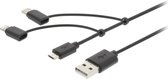 Valueline VLMP60620B1.00 3-in-1 Data En Oplaadkabel Usb A Male - Micro-b Male 1 M Zwart Type-c-adapter / Lightning-adapter