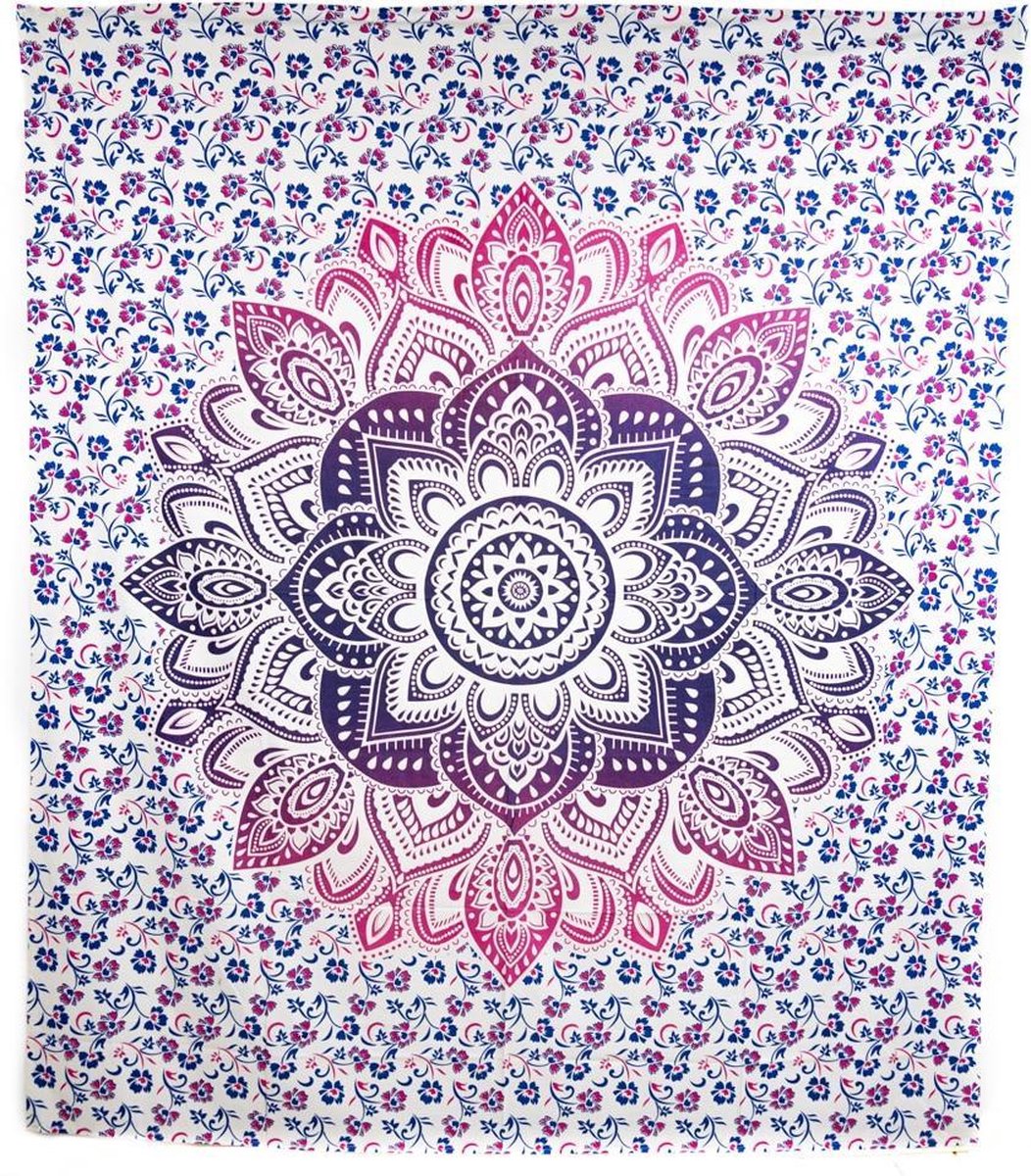 Authentiek Wandkleed Katoen Blauw/ Rood Mandala (240 x 210 cm)