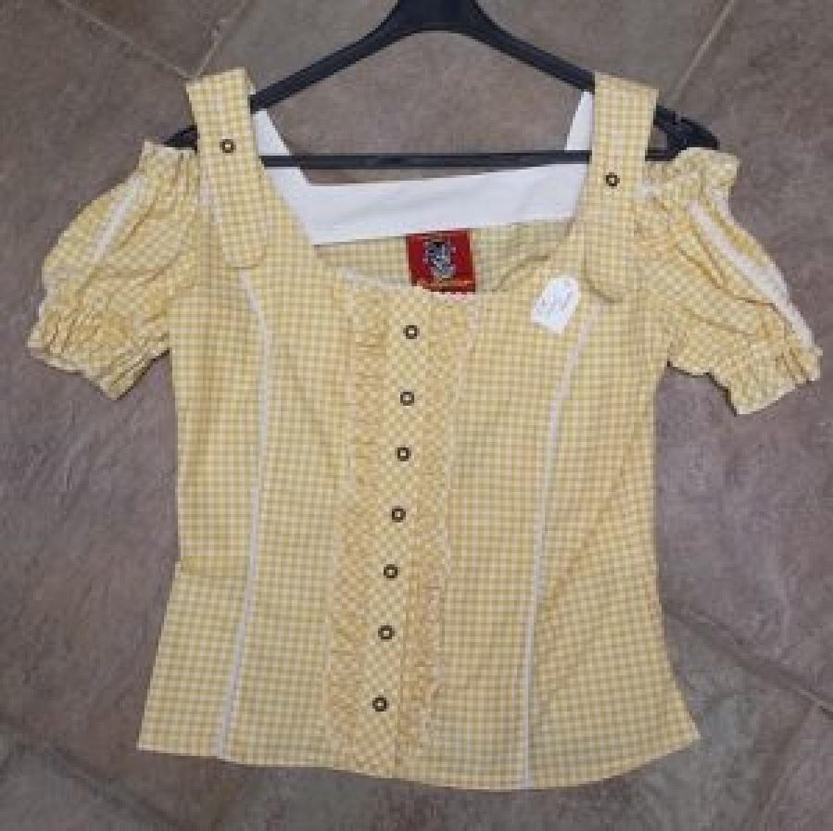 Damesblouse Tiroler Julia geel-wit maat S