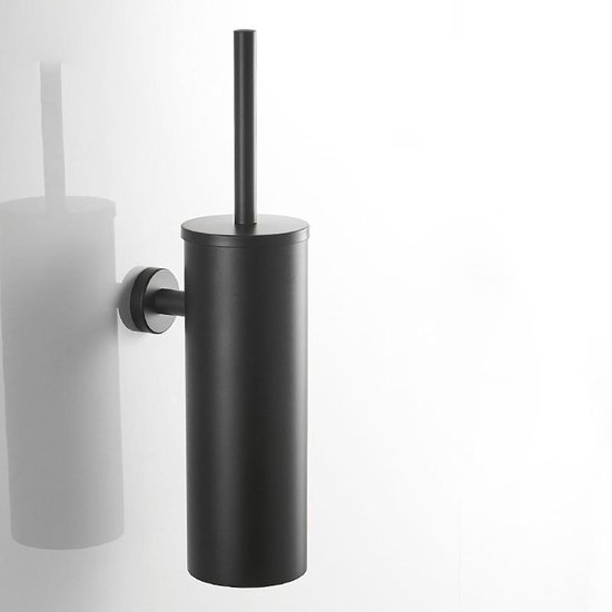 Toiletborstel zwart - Toiletborstel houder - mat zwart - hangend - RVS -  Rond -... | bol.com