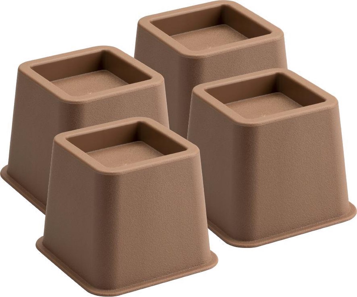 Goedkoopste Bedverhogers bruin - bedklossen - meubelverhogers - stoelverhogers 8 cm hoog. Per set van 4. Max. 600 kg