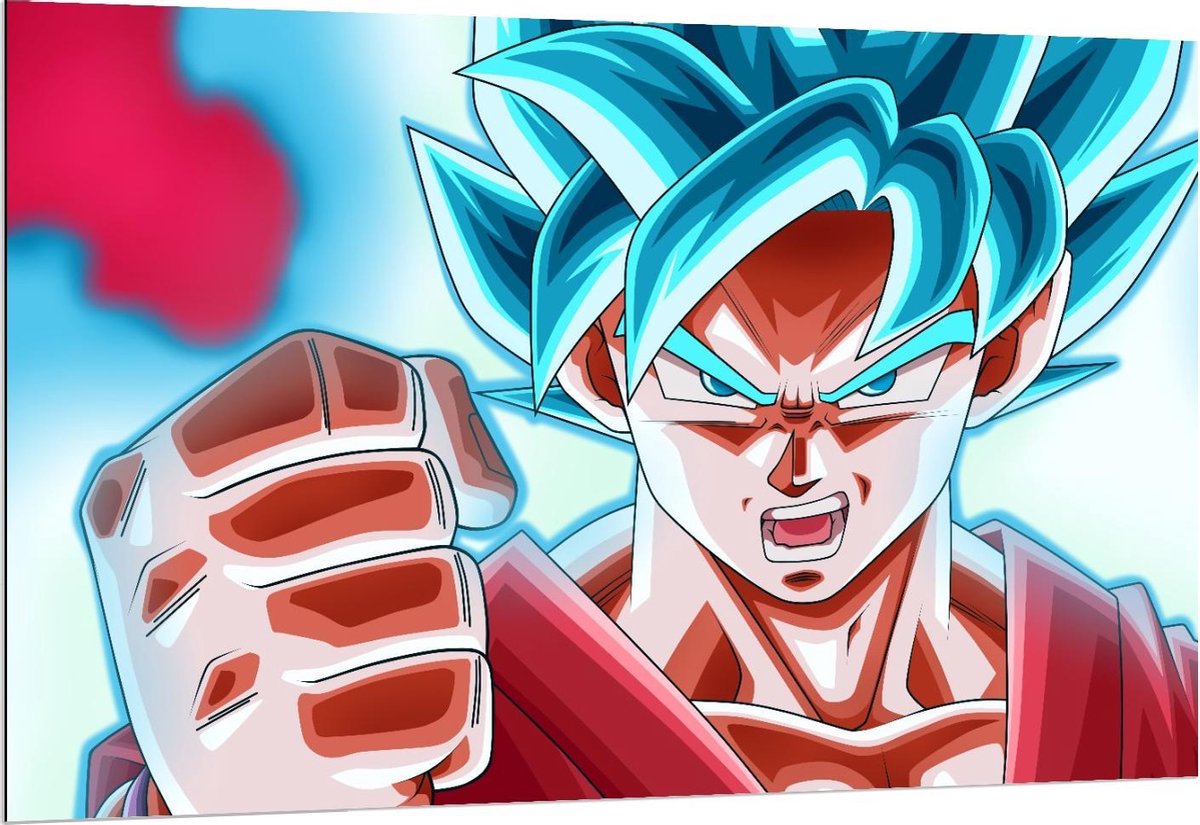 Bol Com Dibond Goku Super Saiyan God Met Blauw Haar 150x100cm Foto Op Aluminium Met