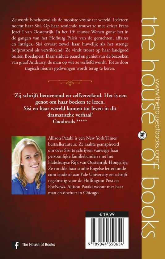Achterkant boek Sisi: De Opstandige Keizerin met tekst over het boek, auteur Allison Pataki en de prijs.