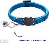 Halsband kat | Kattenband | Kattenhalsband glitter blauw zilver | Kattenhalsbandjes met veiligheidssluiting en belletje