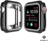 Strap-it Geschikt voor Apple Watch silicone Case - Maat: 44mm - zwart-metalic - hoesje - beschermhoes - protector - bescherming