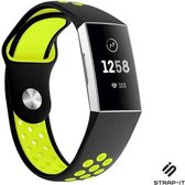 Strap-it Siliconen sport bandje - geschikt voor Fitbit Charge 3 / Fitbit Charge 4 - zwart/geel - Maat: Maat S