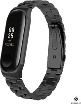 Stalen Smartwatch bandje - Geschikt voor  Xiaomi Mi band 3 / 4 stalen bandje - zwart - Strap-it Horlogeband / Polsband / Armband