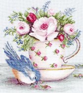 Borduurpakket BIRD IN TEA CUP - LUCA-S