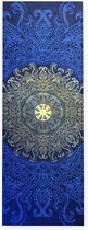 Yoga handdoek PRANAYAMA | antislip | yogamat bescherming met siliconen grip | yogahanddoek lang 185 cm x 65 cm | Blauw - goud