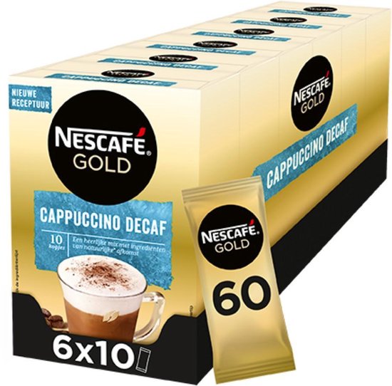 Nescafé Gold Cappuccino Decafé oploskoffie - ongezoet - 6 doosjes à 10 zakjes
