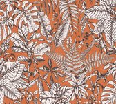 Livingwalls behangpapier tropische bladeren oranje, wit en bruin - AS-375204 - 53 cm x 10,05 m