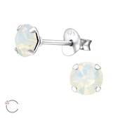 Aramat jewels ® - Oorbellen rond swarovski elements kristal 925 zilver witte opaal 5mm