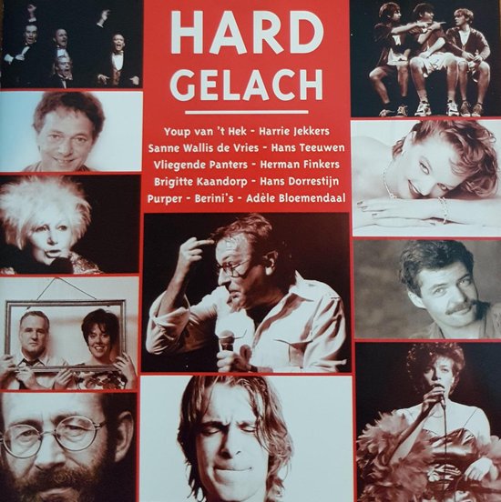 Albumhoes met titel "HARD GELACH" en collage van portretten van artiesten.