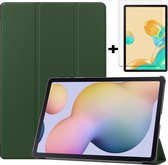 Samsung Galaxy Tab S7 Plus Hoes Groen & Screenprotector - Trifold Tablet Case & Tempered Glass