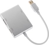 DrPhone HUB4 USB 3.0 naar DVI VGA HDMI & LAN Ethernet RJ45 Gigabit-adapter – Zilver