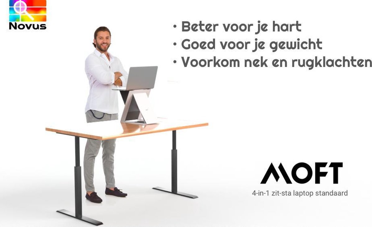 MOFT Laptopstandaard, opvouwbare niet-klevende laptopstandaard met 2 verstelbare hoeken, MOVAS vegan leer draagbare notebookstandaard compatibel met 13 tablets & 15 laptops, diep zwart