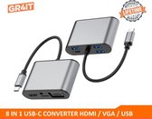GR4IT - 8 in 1 USB C Converter - HDMI / VGA / USB / AUX /  PD / SD