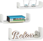 Relaxdays wandplanken 3er set - U-vormige wandboards - kleine wandelementen - 10 cm diep - wit