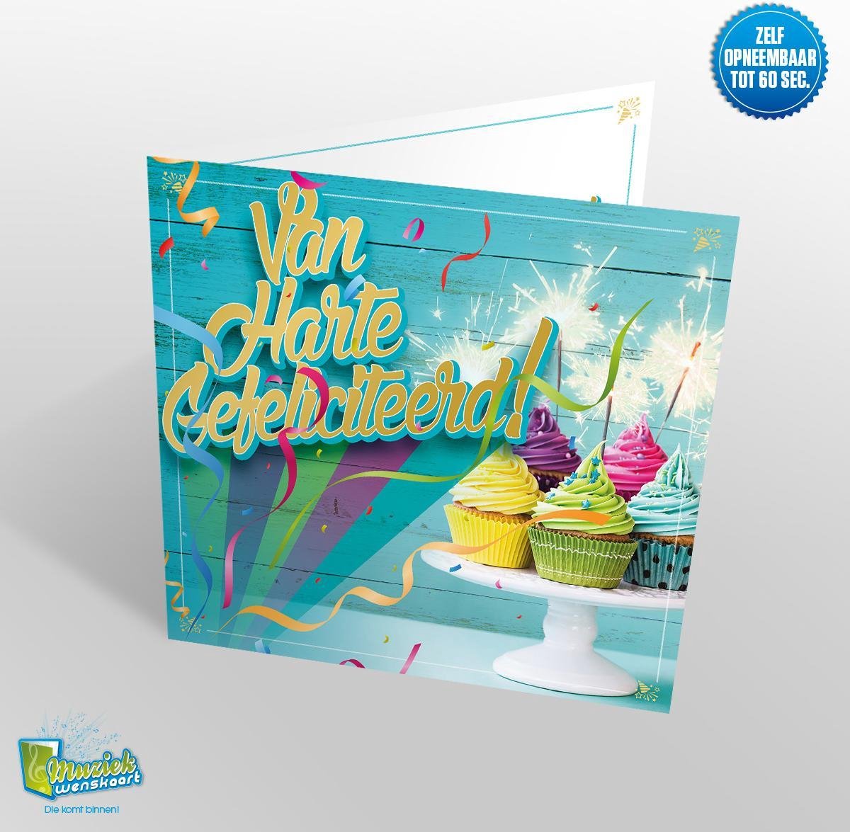 Muziekwenskaart - Van harte gefeliciteerd – zelf opneembaar – 60 seconden – 21x21cm – hoge kwaliteit – inclusief envelop