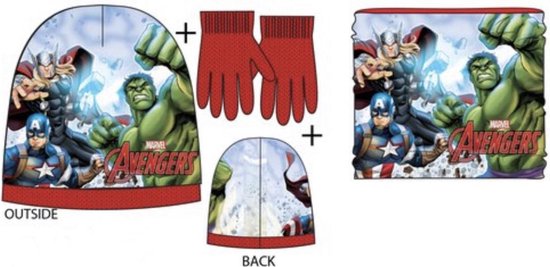 Ensemble hiver Marvel Avengers - bonnet / col foulard / gants - rouge - taille 52 cm