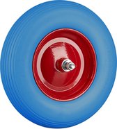 Relaxdays kruiwagenwiel rubber - bolderwagenwiel met as - antilekband stalen velg - Blauw-rood