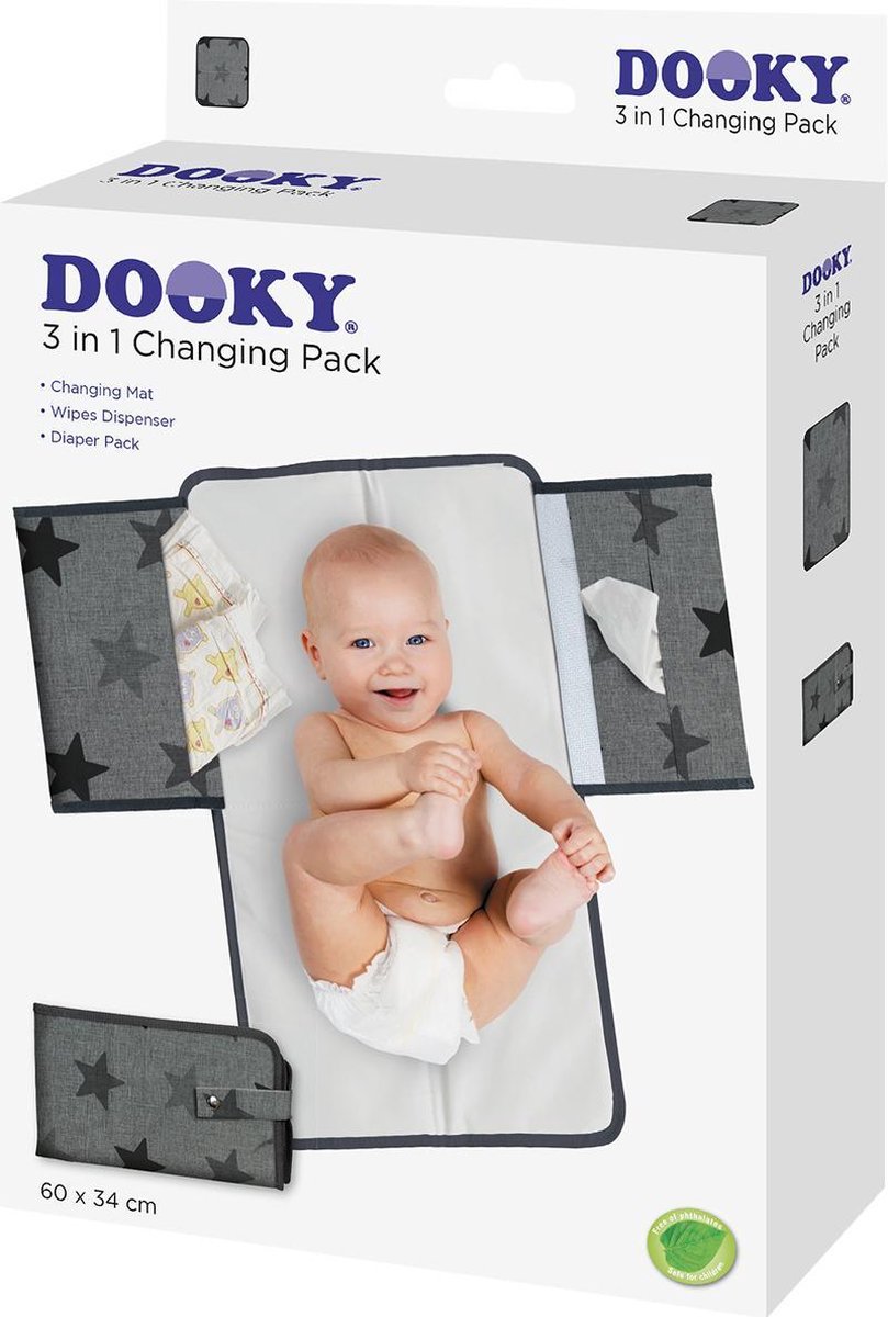 leerling ga winkelen Floreren Dooky 3 in 1 Changing Pack - Grey Stars | bol.com