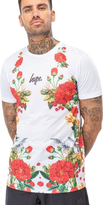 Hype - Heren Symmetrische Bloemen T-Shirt (Wit) | bol.com