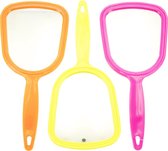 Rojafit Handspiegel Enkelzijdig -MINI- Spiegel Ø 10 cm - 1X vergrotend - Neon  Cerise- Afmeting: 21 x 10 cm.