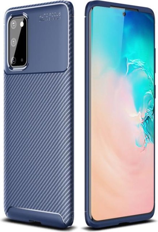 Xssive Geborsteld Carbon Flexibele Back Cover Hoesje voor Samsung Galaxy A41 Blauw