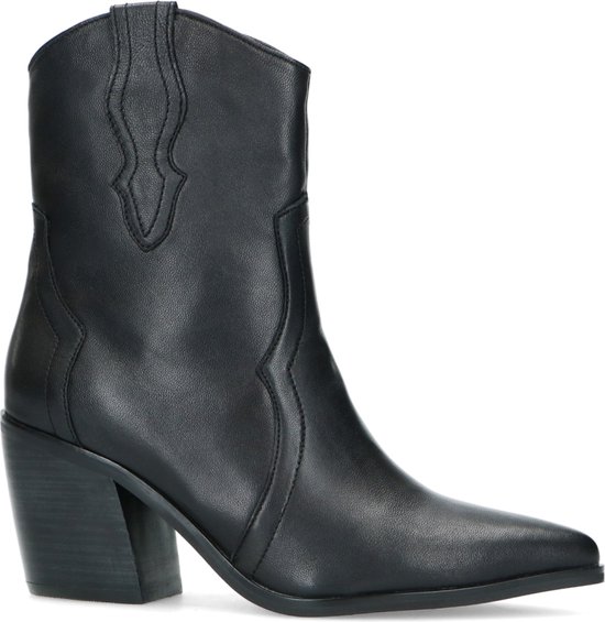 Manfield - Dames - Zwarte leren western laarsjes - Maat 39 | bol.com