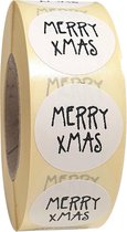 Merry Xmas sticker wit met zwarte opdruk, doorsnede 25mm per 20 stuks