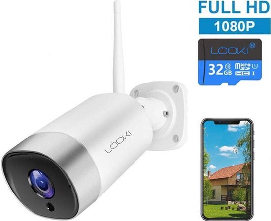 Looki® 1080P Full HD Buiten WiFi beveiligingscamera met app - inclusief 32GB micro SD kaart en Cloud opslag - Outdoor - Looki