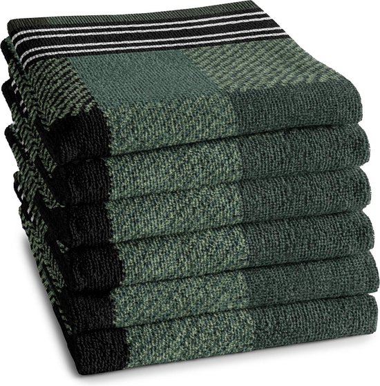 DDDDD Feller Keukendoek - Set van 6 - Katoen - Geruit - 50x55 cm - Badstof - Groen