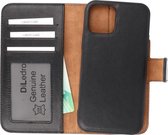 DiLedro iPhone 12 Mini Uitneembare leer Hoesje Shock Proof - Rustic Black