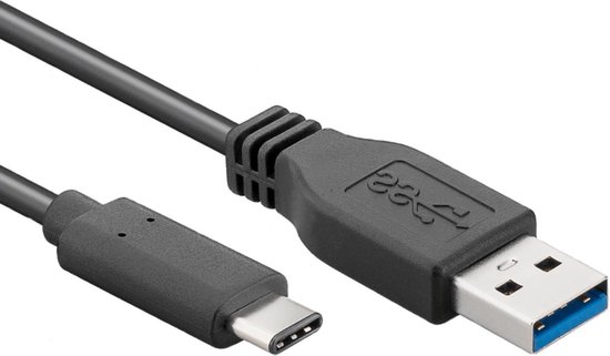 Zwarte USB-A naar USB-C kabel.