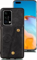DrPhone LPU Huawei P40 - Luxe PU - Lederen Siliconen Case - magneet functie -kaarthouder – zwart