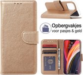 iPhone 12 Mini book case - book cover - portemonnee hoesje - iPhone 12 Mini hoesje wallet case - pasjes houder - GOUD - EPICMOBILE